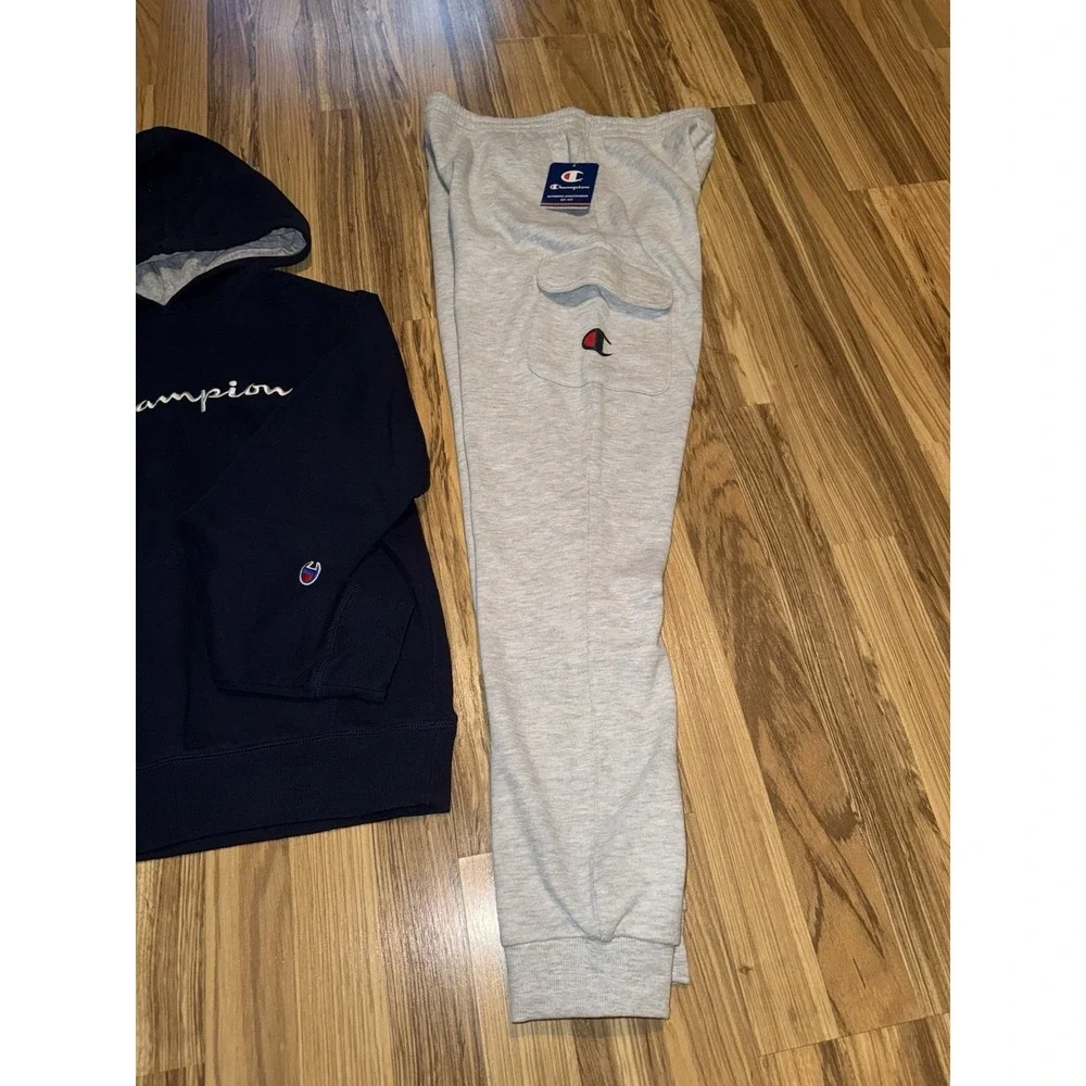 Champion Boys Sz XL Outfit Navy Hoodie Sweatshirt EUC‎ Gray Sweatpants New